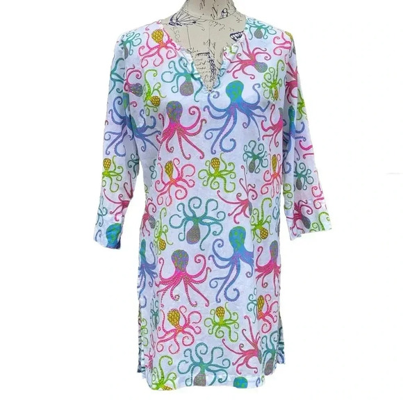 Gretchen Scott Coverup Dress AOP 3/4 Sleeve Colorful Art to wear Artsy